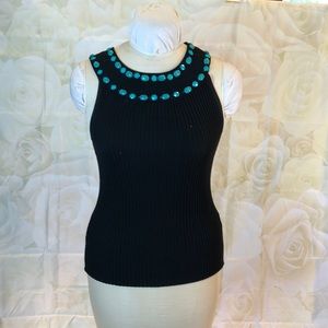 Belldini Sweater Pullover Black with Blue Bead Accent at Neck Medium